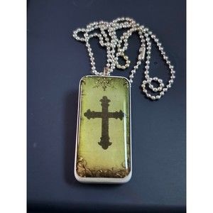 Domino Necklace Pendant Handmade Black Cross Green Pink 18 Inch Chain Bones Dots